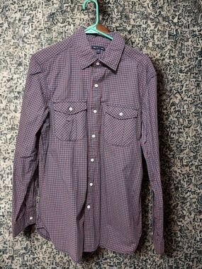 Gap Brand Men’s Long-Sleeve Check Shirt in Orange and Blue